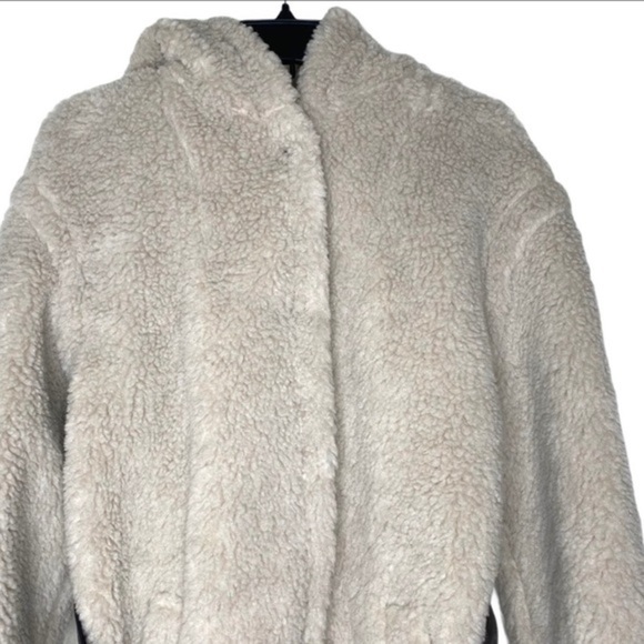 Ba&sh Paris Filip Hooded Teddy Faux Fur Long Ecru with Belt Coat Jacket NWT - Picture 5 of 15